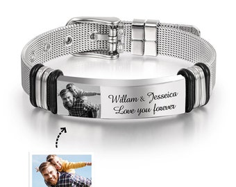 Bracelet photo et texte personnalisé Bracelet de montre Milan monogramme personnalisé Bracelet fermoir bouton Bracelet pour cadeaux de fête des pères