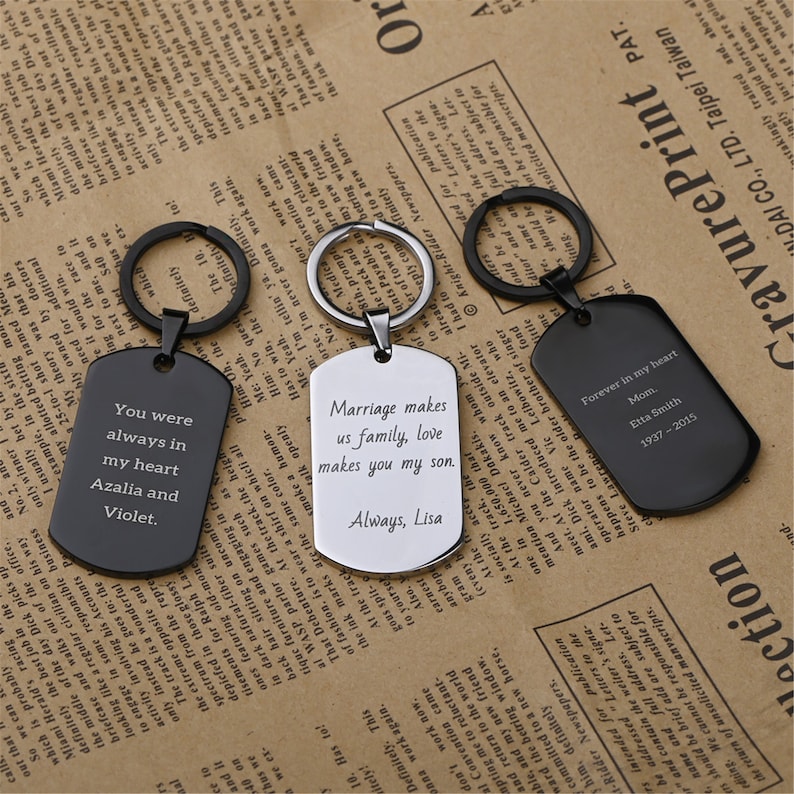Personalized Engraved Dog Tags Keychain Stainless Steel Key Etsy