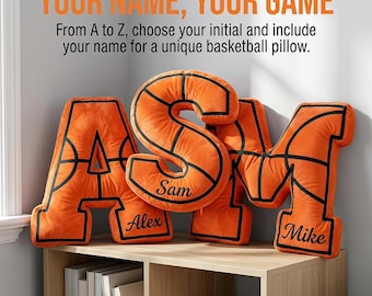 Personalized Name Basketball Alphabet Pillow, Custom Pillow with Letter Shaped Cushion, Soft Throw Pillows Home Decor