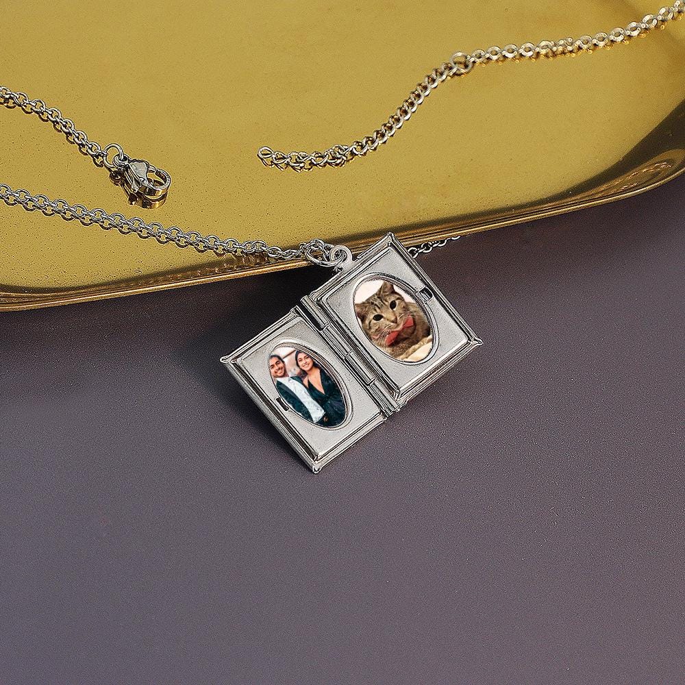Personalized Photo Locket Necklaces Custom Photo Album Square Locket ...