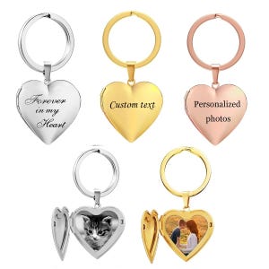Personalization Photo Heart Locket Keychain, Custom Image & Text Keychain, Engrave Name Locket Keychain Memorial Day Gifts for Women Men
