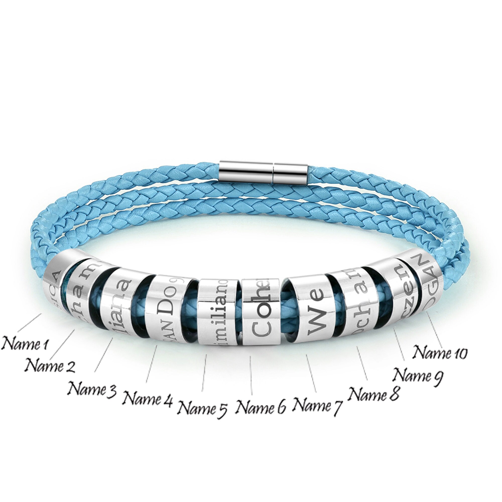 Personalized Family Names Bracelet Genuine Leather Stainless Etsy