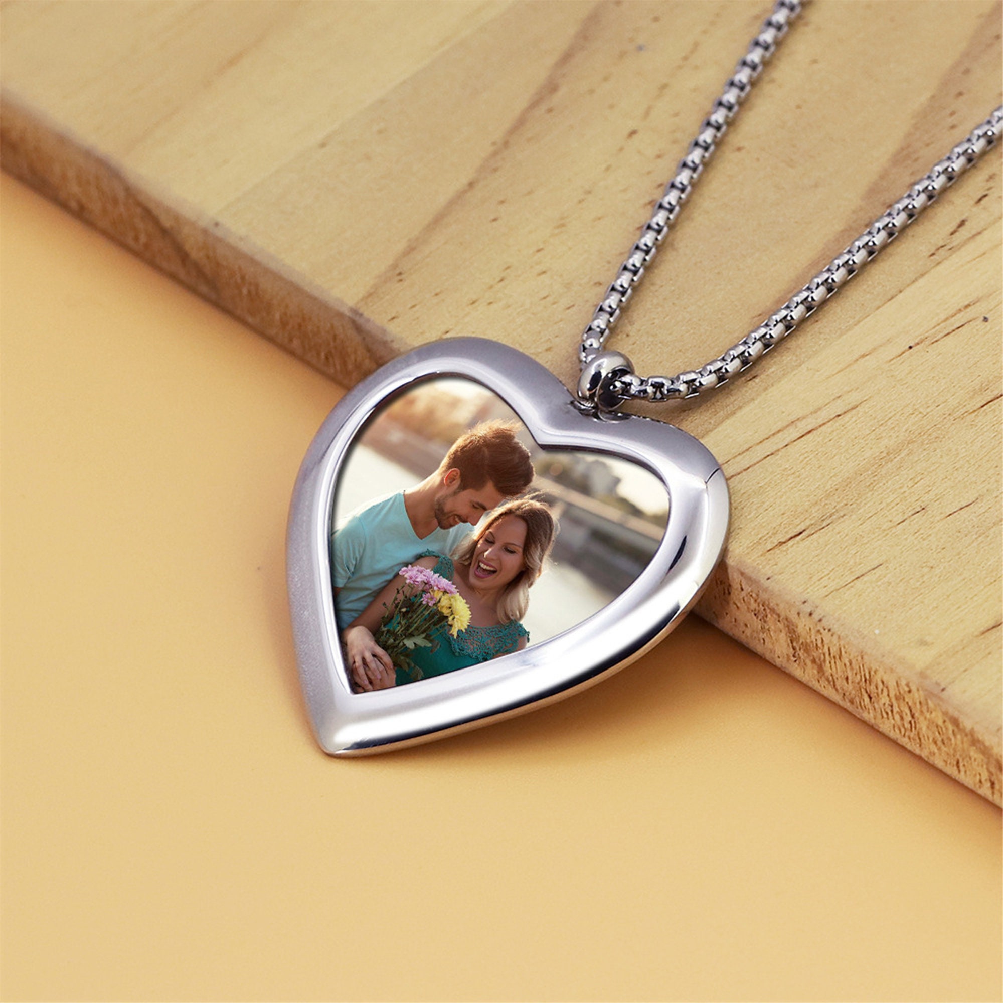 Personalized Photo Frame Pendant Necklace Custom Image & Text Etsy