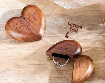 Custom Engraved Wooden Ring Box with Name, Wedding Keepsake Heart Box, Personalized Rings Display Case
