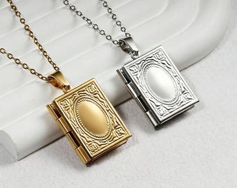 Personalized 2 Photos Necklace for Women Men Fashion Gifts, Custom Picture Square Locket Necklace