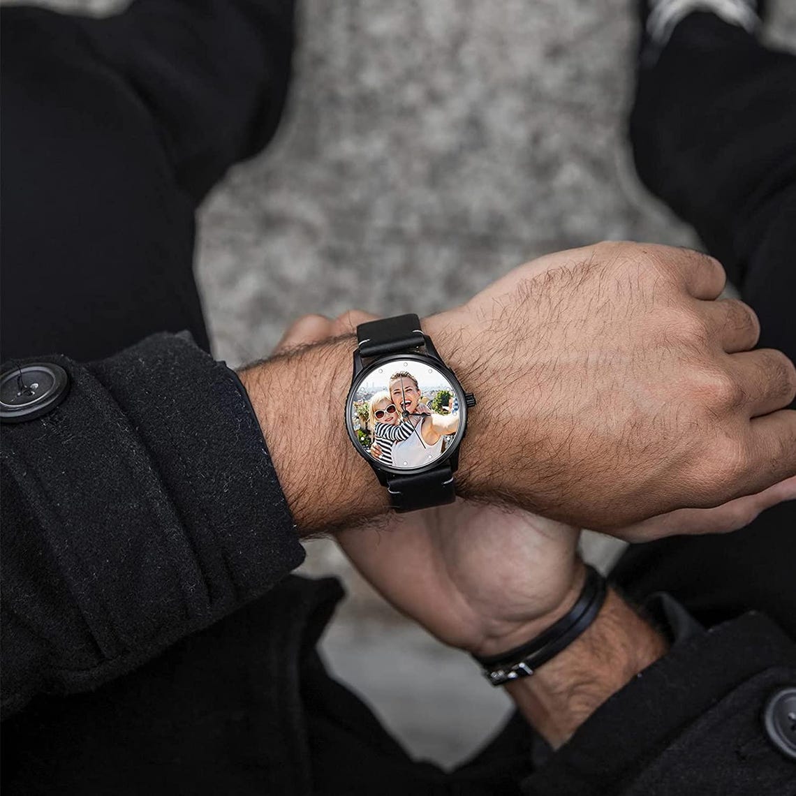 Personalized Photo & Text Watch, Custom Couple Picture Watch Black ...