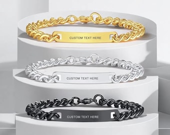 Personalized Monogram Bracelet, Custom Text Cuban Chain Bracelet Jewelry for Men Women Couples Husband
