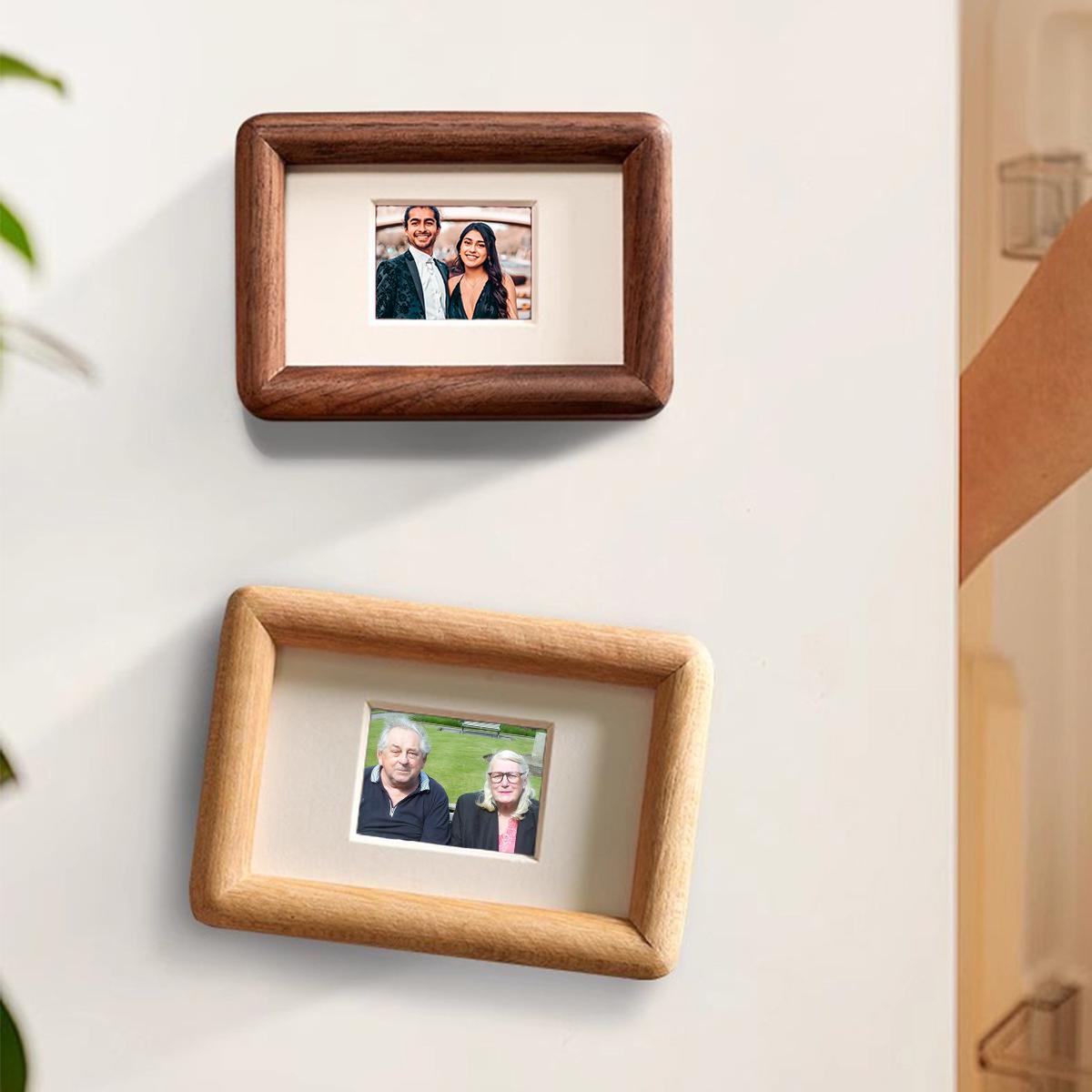 Cadre photo magnétique personnalisé, cadre photo personnalisé avec autocollants pour réfrigérateur, cadres d'anniversaire de mariage, mini cadre photo en teck