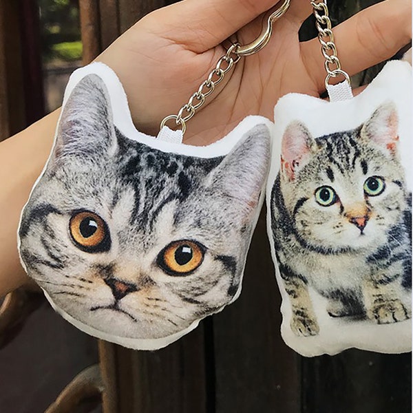 Personalization Photo Keychain Dog Cat Portrait Face Pillow Keyring Customized Plush Doll Pendant Cute Pets Picture Keychains Pet Memorial