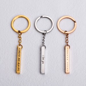 Porte-clés avec texte personnalisé, Porte-clés avec pendentif barre 3D, Porte-clés avec nom personnalisé, Porte-clés en acier inoxydable pour femmes hommes, cadeaux image 2