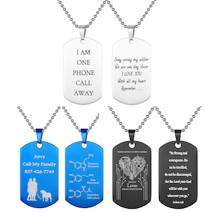 Colar personalizado da etiqueta do cão do pendente do memorial do texto gravado, colar militar personalizado das etiquetas do memorial da foto jóias do casamento