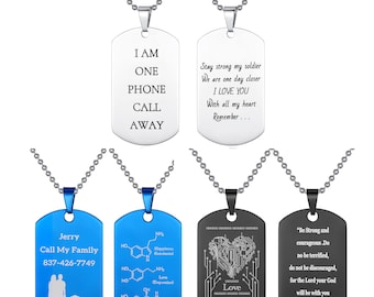 Picture Dog Tag  2  Pendant Necklace Free Engrave Military Sty Stainless Steel