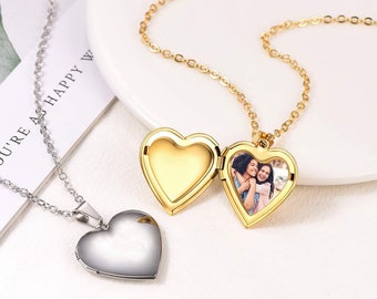 Personalization Photo Oenable Locket Necklace, Heart Locket Pendant Necklace with Picture Inside, Custom Image Photo Album Necklace