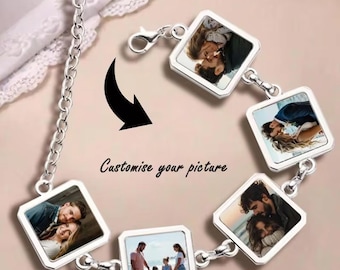 Personalized 5 Photos Cuff Bracelets, Custom 5 Images Bangle For Men Women Gifts