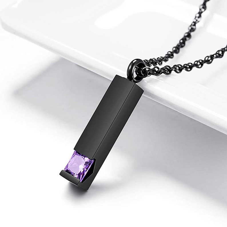 Personalized Text Urn Necklace for Ashes Birthstone Cube Cremation Jewelry Human Pet Memorial Necklace Keepsake imagen 4
