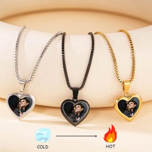 Custom Picture Hidden Picture Heat-Activated Necklace Personalized Photo Magic Necklace Heat Photo Magic Heart Pendant for Lover Gifts