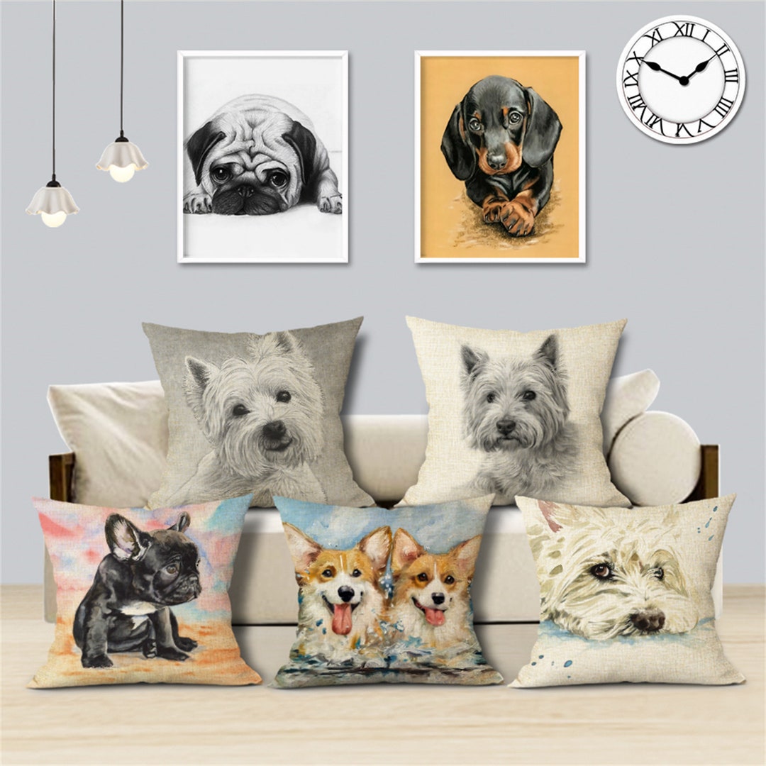 Hand Painted Pet Dog Decorative Pillows Cover Cute Bulldog Cat Etsy