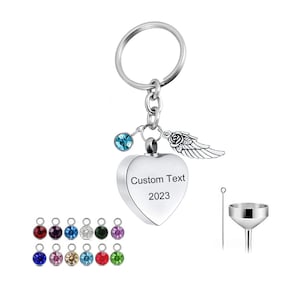 Personalized Name Urn Ashes Keychain with Birthstones Cremation Keychain for Family Memorial Keepsake Urns Jewelry Gifts