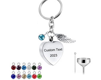 Personalized Name Urn Ashes Keychain with Birthstones Cremation Keychain for Family Memorial Keepsake Urns Jewelry Gifts