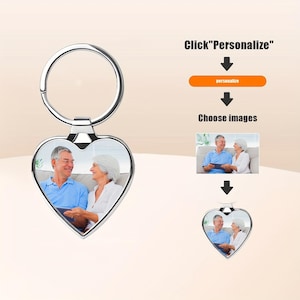 Personalization Photo Keychain, Engrave Text Heart Keychain Memorial Day Gifts for Women Men, Custom Image & Name Keychain