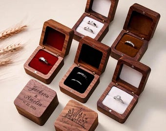 Custom Wooden Jewelry Box, Personalized Text Wedding Ring Box Organizer Anniversary Gift Bracelet Package Case