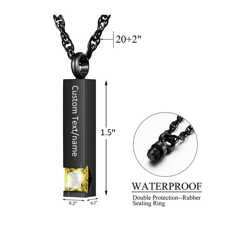 Personalized Text Urn Necklace for Ashes Birthstone Cube Cremation Jewelry Human Pet Memorial Necklace Keepsake imagen 8