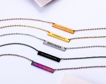 Personalized Morse Code Horizontal Bar Necklace Custom  • Choose Your Own Secret Message • Pendant Engrave Necklace