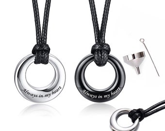 Personalized Cremation Urn Necklace for Ashes Circle of Life Eternity Memorial Pendant for Women Men Adjustable Rope Chain