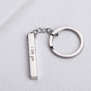 Porte-clés avec texte personnalisé, Porte-clés avec pendentif barre 3D, Porte-clés avec nom personnalisé, Porte-clés en acier inoxydable pour femmes hommes, cadeaux image 5