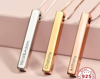 Pink Box Vertical Initial Bar Necklace Multiple Colors Available P Gold 
