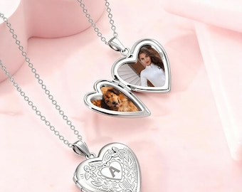 Custom Photo Locket Necklace, Personalized Image & Text Pendant Necklace, Engrave Letters Necklaces for Women Birthday Gifts