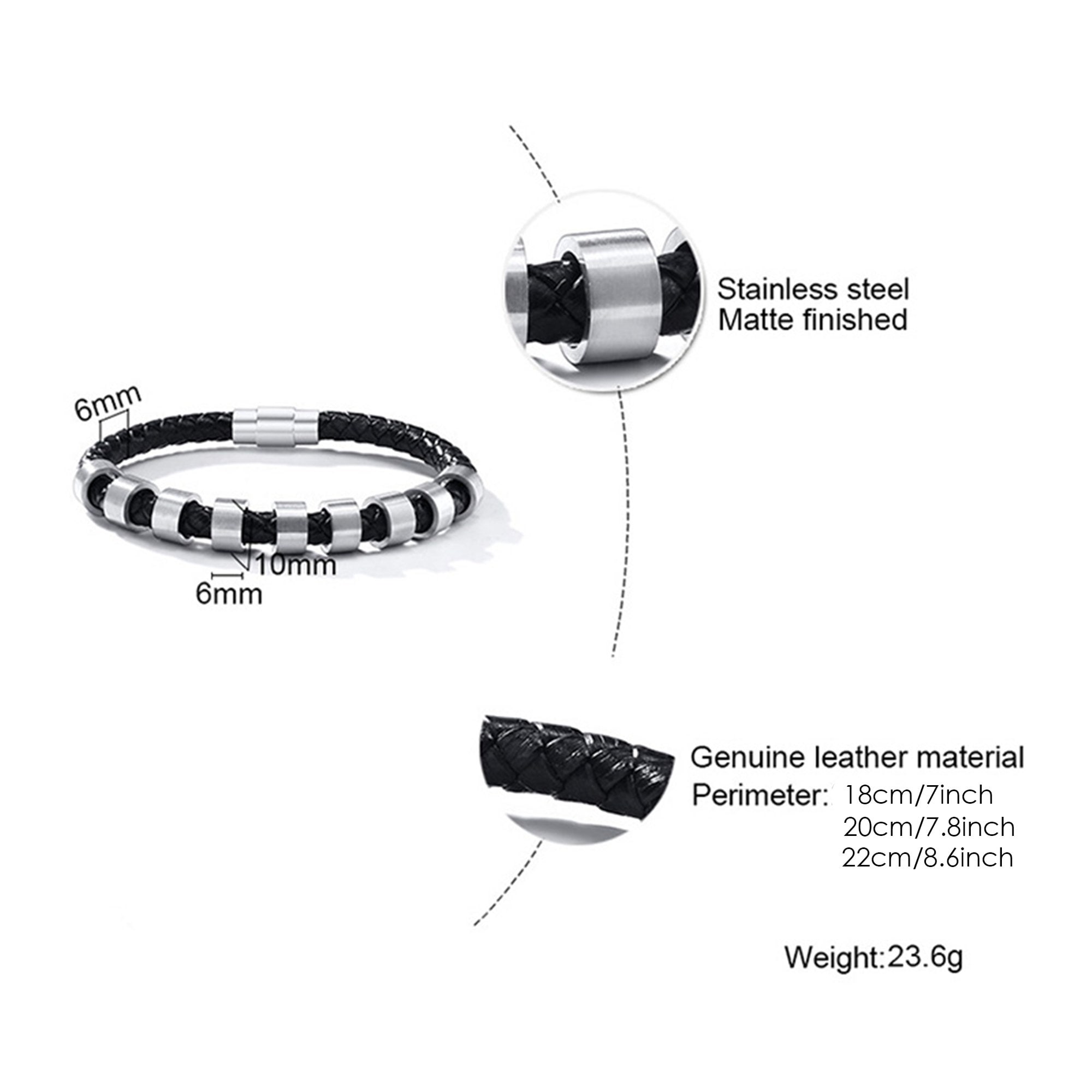 Zysta Bracciale Uomo In Pelle Con Anelli Di Nome Personalizzate, Braccialetto Rigido A Corda Multistrato Personalizzato Incisione Iniziali, ID Bracciale Identificativo Cuoio Inciso (2 Beads Argento - Foto 4