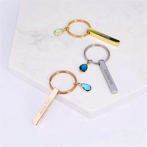 Personalized Birthstone Keychain Custom Name Keychain, Custom Engrave ...
