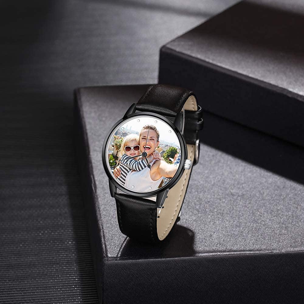 Personalized Photo & Text Watch, Custom Couple Picture Watch Black ...