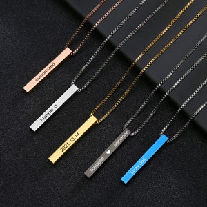 Gepersonaliseerde Naam Bar Ketting Vierkante 3D Bar Aangepaste Naam Ketting Vrouwen/Mannen Huwelijksgeschenken Snake Chain Ketting