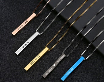 Personalized Name Bar Necklace Square 3D Bar Custom Name Necklace Women/Men Wedding Gifts Snake Chain Necklace