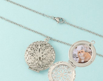 Collana con medaglione personalizzato con foto, collana con immagine personalizzata con ciondolo rotondo cavo per collana con medaglione apribile da donna e uomo