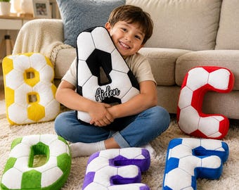 Custom Soccer Letter Pillow with Name Personalized Alphabet Throw Pillow