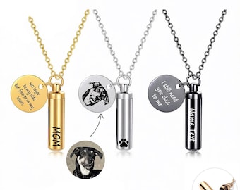 Personalized Urn Ashes Cylinder Necklace, Custom Pet Portrait Cremation Necklace Keepsake Urns Jewelry Gifts