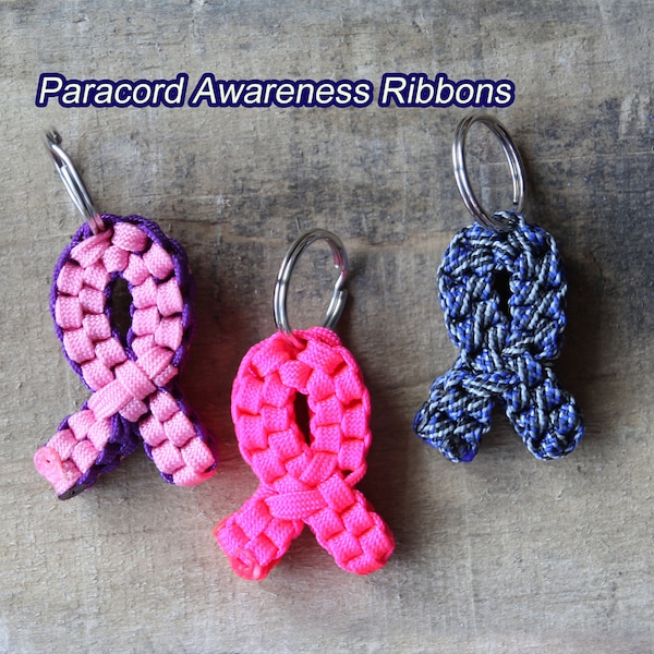 Handmade Paracord Cancer Awareness Ribbon Keychain made from 550 paracord, many colors to choice