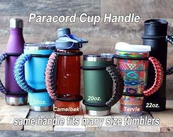 Paracord Cup Handle. Made with 550 Paracord & Bungee Shock Cord. Fits 20-32 oz Yeti, HydroFlask, Tervis, CamelBak fits tumblers