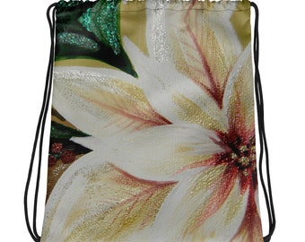 Drawstring bag - Poinsettia Garland