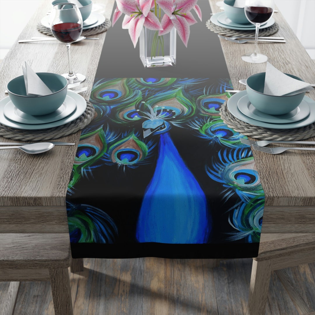 Peacock Table Runner cotton Poly Etsy