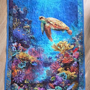 Turtle in the Corel, quilted wall hanging, 30 x 46. beautiful colors!
