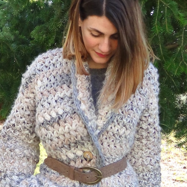 CROCHET PATTERN - Classic  Winter Cardigan - Easy Crochet Pdf Pattern-adult size (small-medium-large) Instant PDF Download