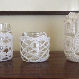 CROCHET PATTERN — Crochet  pattern for Mason jar covers - Wedding decoration - Shabby Chic decor - 3 different patterns