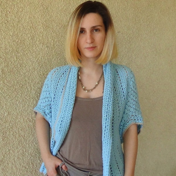 CROCHET PATTERN - Aqua Crochet  loose Shrug - adult sizes: s,m,l,xl - PDF pattern- birthday gift - cozy warm elegant cardigan