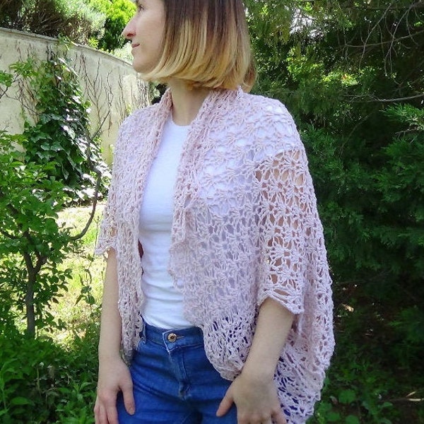 CROCHET PATTERN — Lacy Summer Cardigan — Womens Textured Shawl — easy pattern — crochet pdf pattern