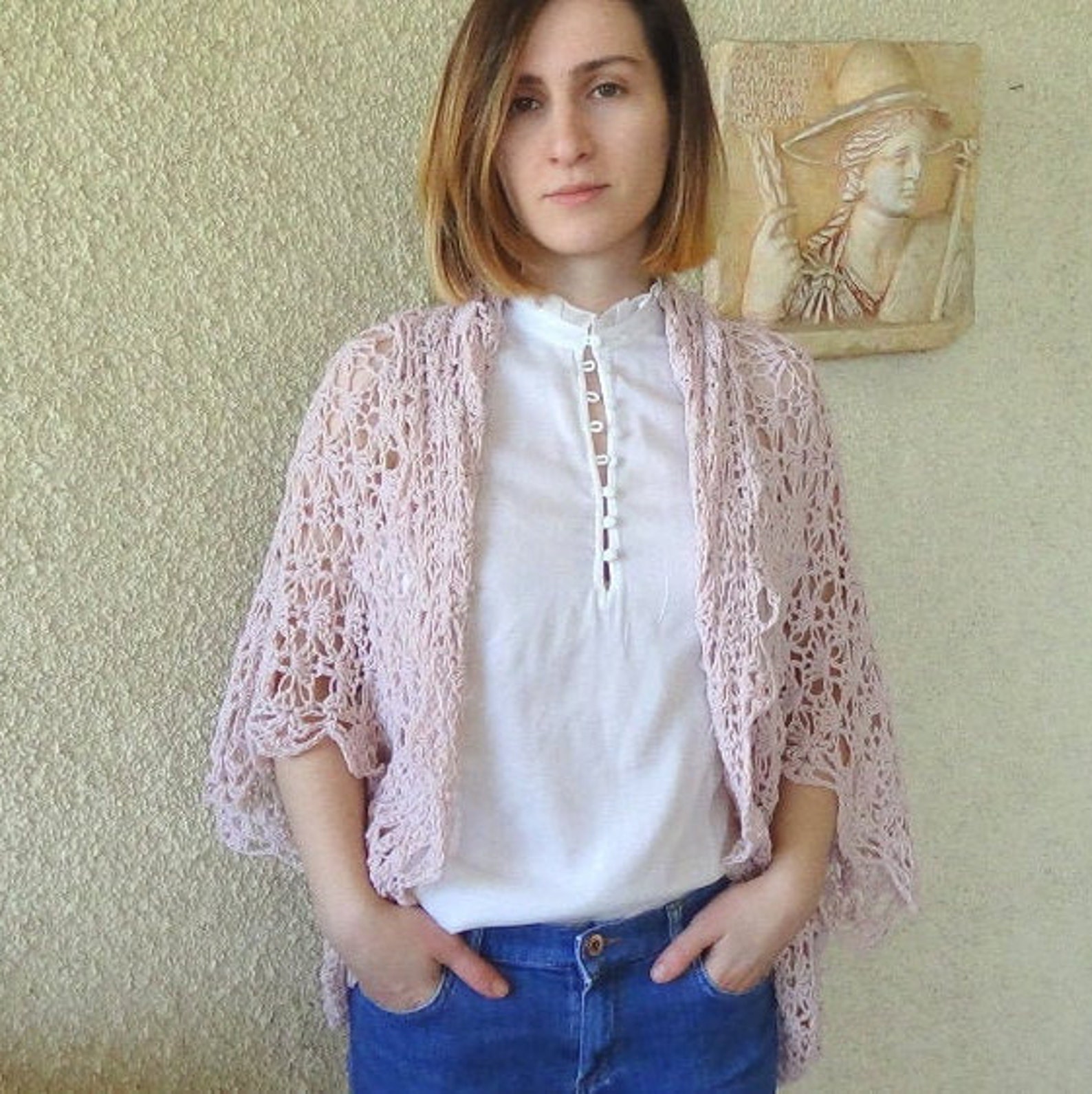 CROCHET PATTERN Lacy Summer Cardigan Womens Textured Shawl Easy Pattern