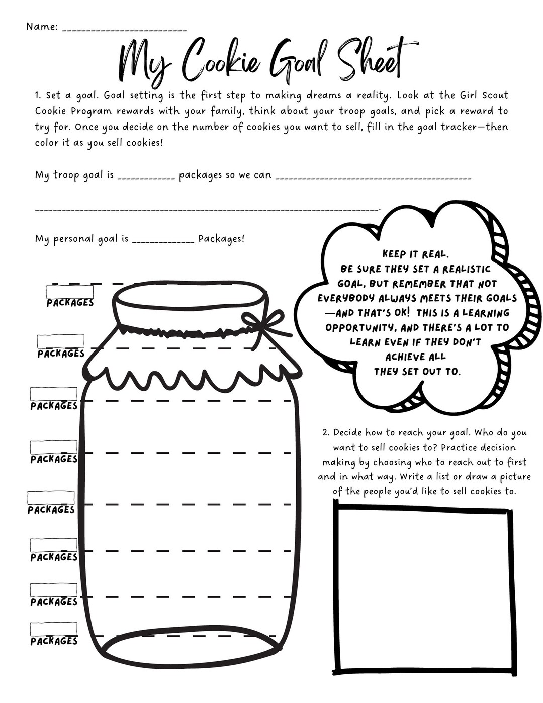 Printable Girl Scout Goal Sheet and Coloring Page - Etsy Australia